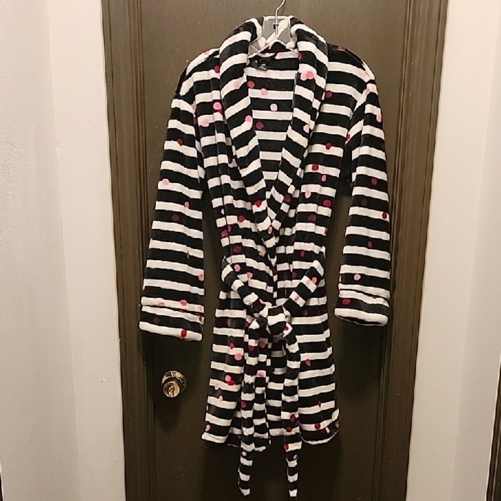 Kate Spade Black and White Striped Robe with Polka Dots. NWT XS/S